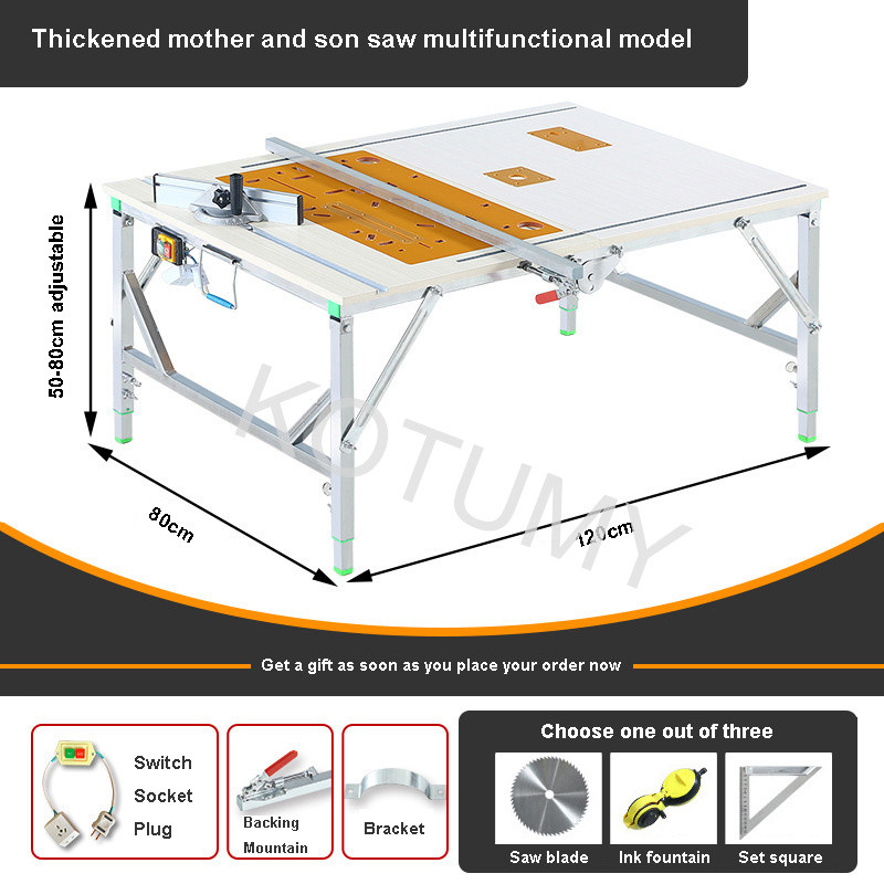 Small Folding Saw Table Portable Woodworking Electric Saw Table Saw 80*120cm Diy Lifting Work Saw Ta