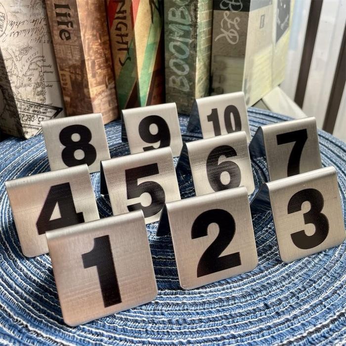 

LANGSUNG DIPROSES 10pcs Nomor Meja Restoran Stainless Steel Nomor Meja Makan Nomor 1-10 Nomor Meja