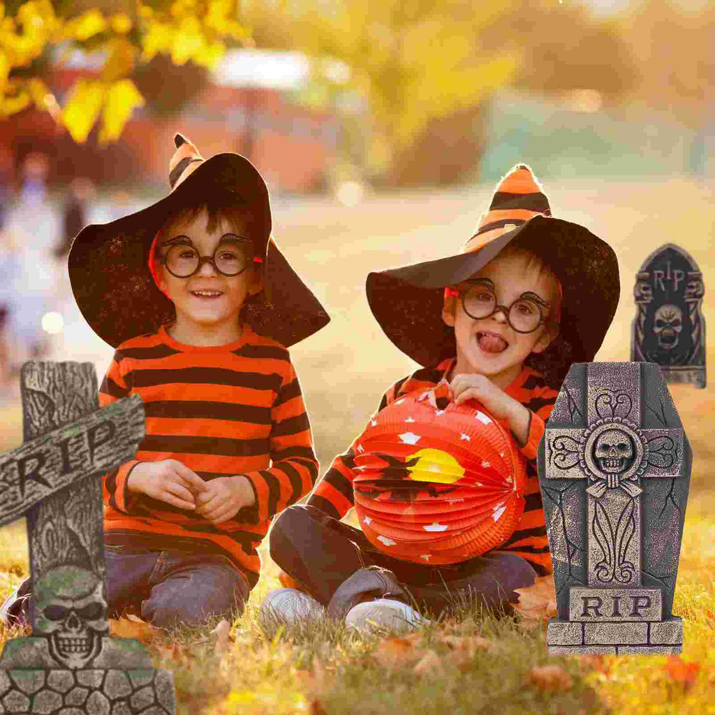 3 Pcs Outdoor Three-dimensional Foam Tombstone Sign Halloween Decor Haunted House Prop Mini Figure R