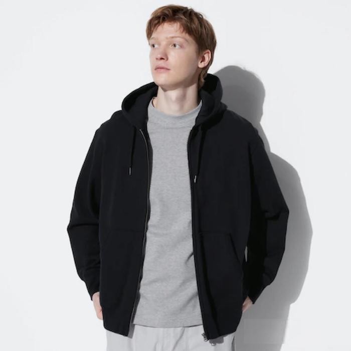 UNIQLO Men Jacket Jaket Pria Sweat Hoodie Retsleting Black Hitam