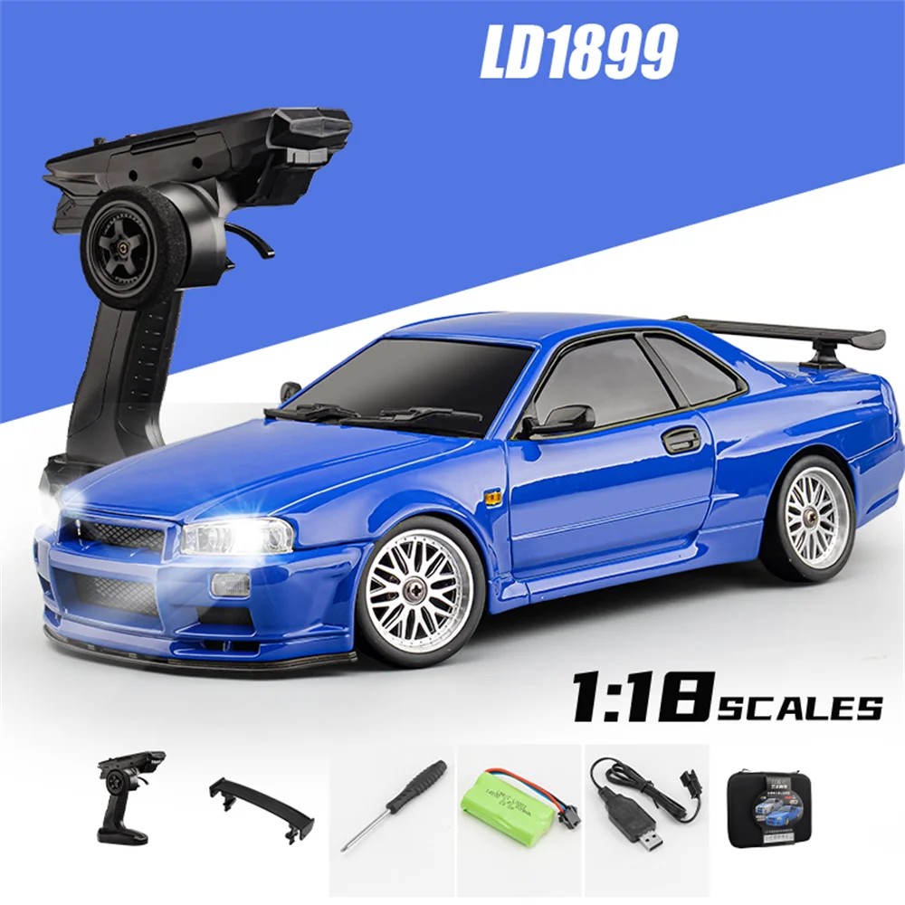 Ldrc 1899/A99 Rtr 1/18 2.4G Rwd Rc Car Drift Gtr R34 Gyro Led Light On-Road Full Proportional Alloy