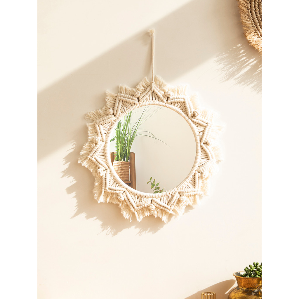 Nordic Room Decorative Mirrors Boho Macrame Round Cosmetic Mirror Room Wall Mirror Woven Macrame