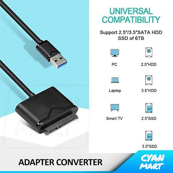 KABEL HARDISK EXTERNAL USB 3.0 SATA HDD SSD 2.5 3.5 ADAPTER CONVERTER