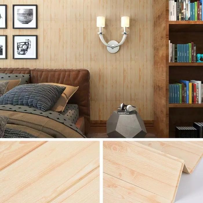 Lilissto Shop Wallpaper Dimding 3D Foam Motif Kayu Abu 70X70 Cm Dekorasi Dinding