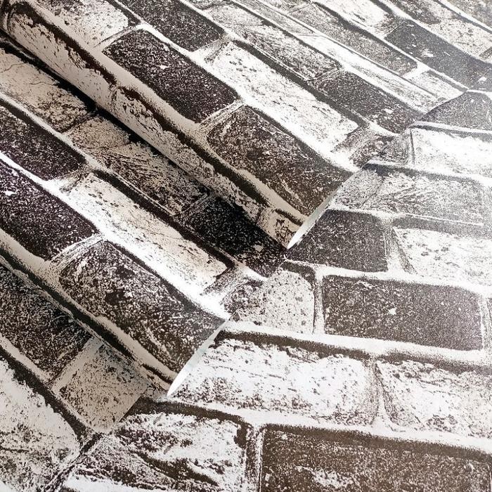 Senja_Craft Paket 5 Roll Terlaris Wallpaper Sticker Dinding Batu Alam 3D Polos Abu Hitam Coklat