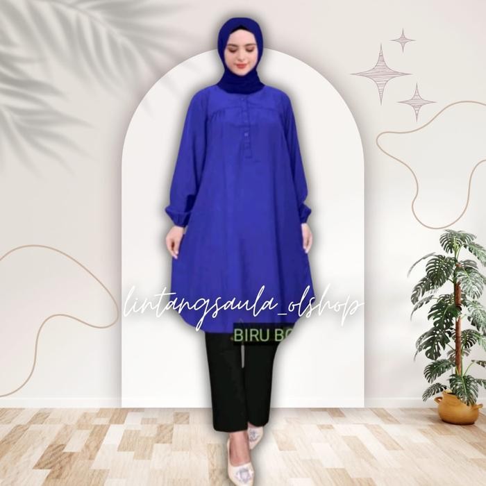 Elhijab- Tunik Polos Viscose Jumbo Biru Elektrik