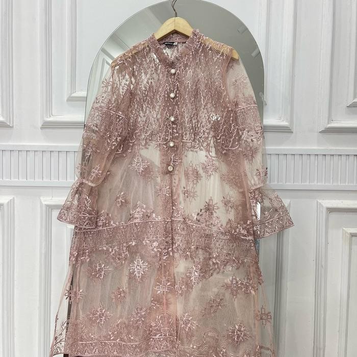 Elhijab- Outer Brukat Tile Tunik Wanita Kondangan Mewah Nyaman Muslim Formal Panjang Hitam