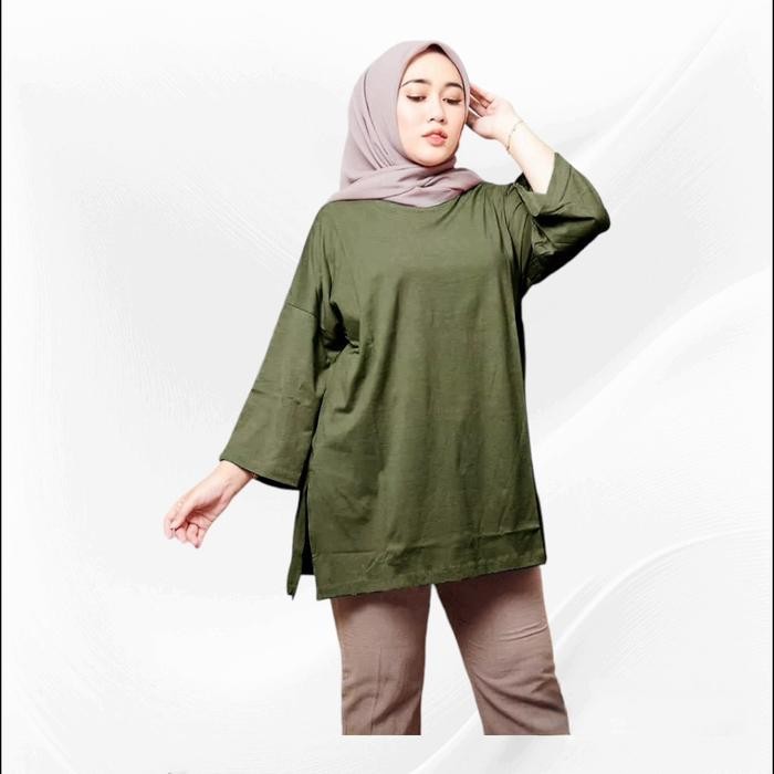 Elhijab- Kaos Polos Oversize Jumbo Atasan Wanita Tsirt Bahan Babyterry Atasan Hijab Muslimah