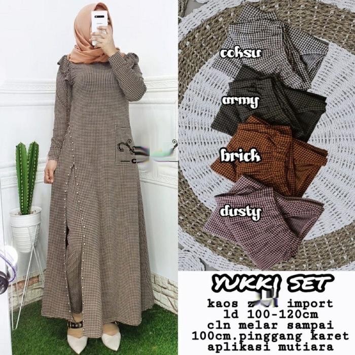 Nayya- Gamis Setelan Kotak Kecil Rumbay / Setelan / Baju Muslim / Pakaian Wanita Kekinian