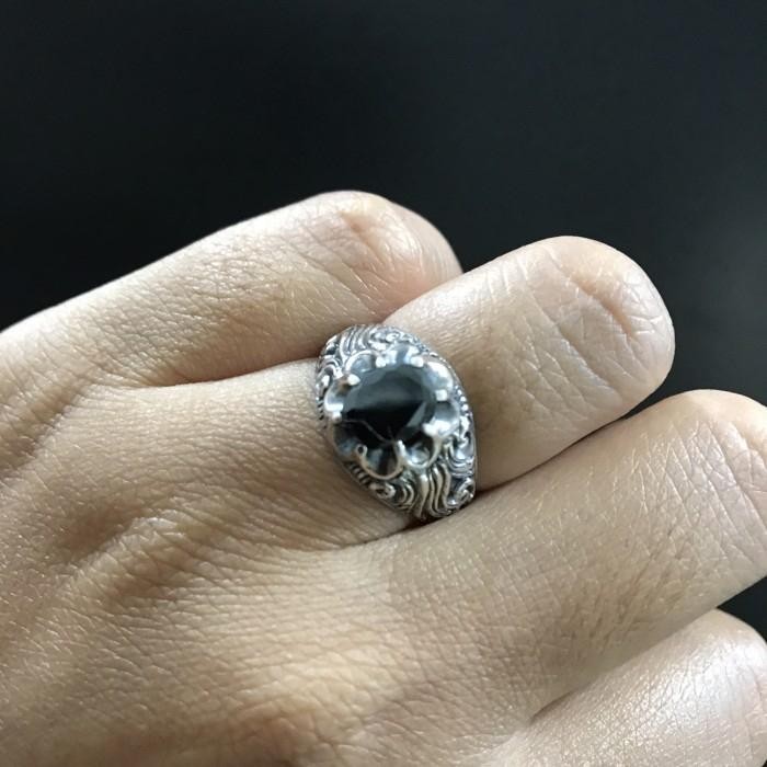Cincin perak pria permata black onix ukiran bali *