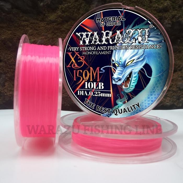 Panjang 150 Meter Warna Pink Senar Pancing Anti Kriting Warazu Fishing Line Monofilament Kuat,