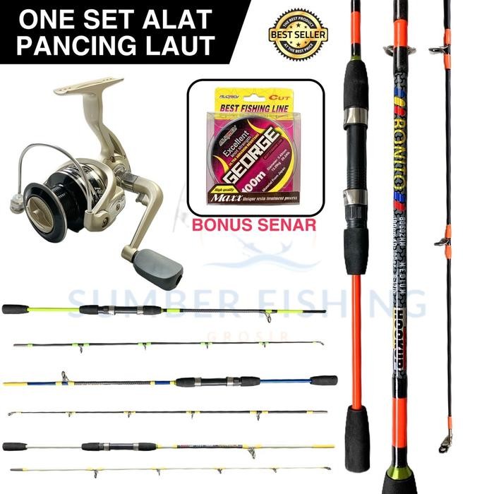 One Set Alat Pancing Laut Joran Hookup Bonita Fiber Solid Reel Exori Acura Free Senar Pancing