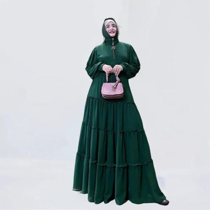 Zahra- Bonansa Gamis Kancing Rempel Ceruty Babydoll Premium Full Furing Dress Hitam Kondangan