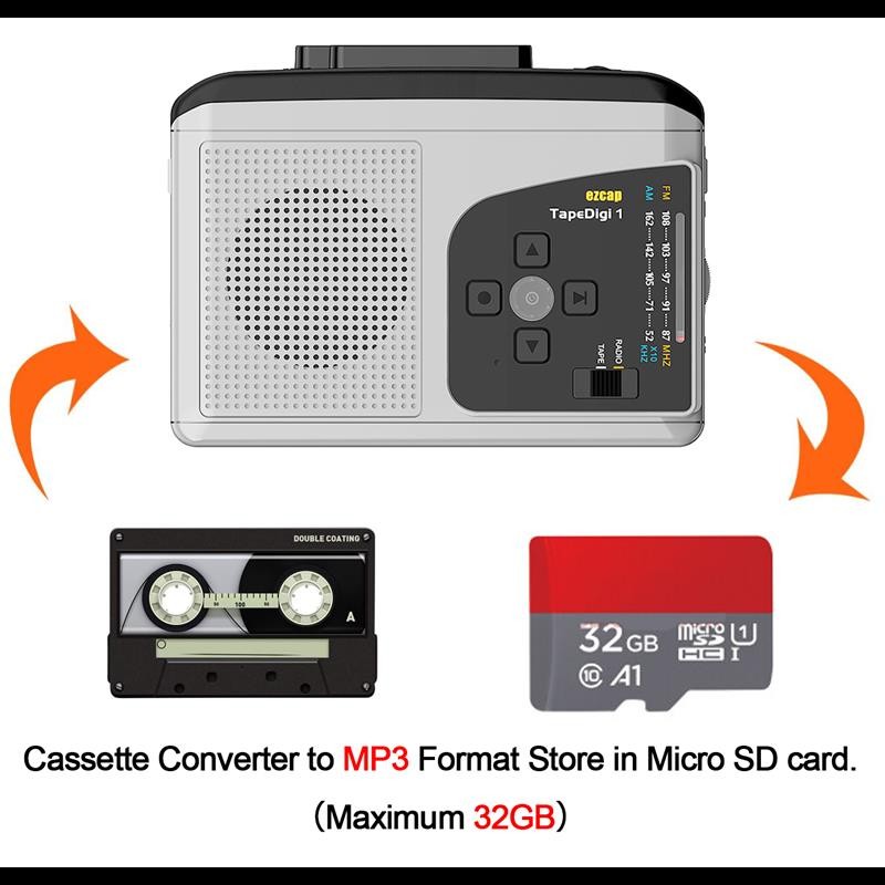 Top Original Tape Walkman Cassette Player AM/FM Radio Record,Cassette To MP3 Converter To Micro SD C