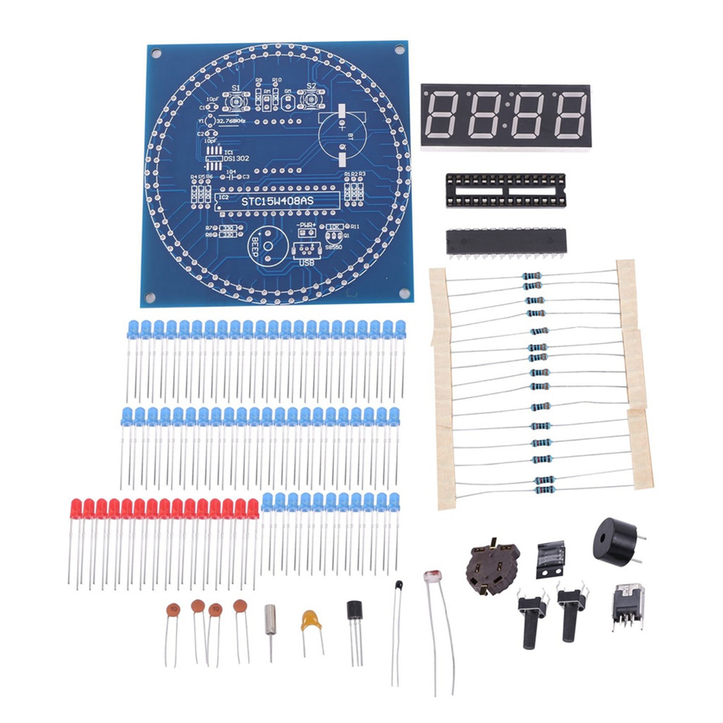 A69F-DIY Rotating Electronic Clock Kit Electronic Circuit Basic Experimental Kit LED Display Alarm C
