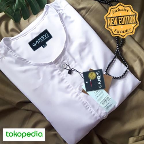 Elhaz- Baju Koko Putih Polos Dewasa/Baju Koko Tanpa Kerah Xxl