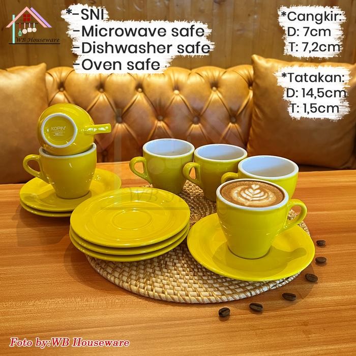 KOPIN 6 pasang cangkir set kuning 180ml KPI-02 / coffee latte cappucino porcelain cup and saucer