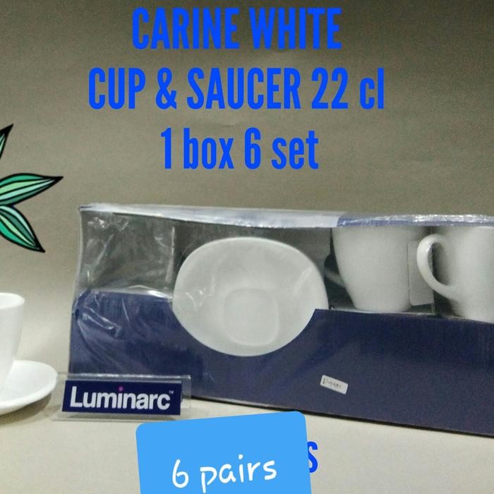 Luminarc cup and saucer/cangkir set 6 pasang carine White
