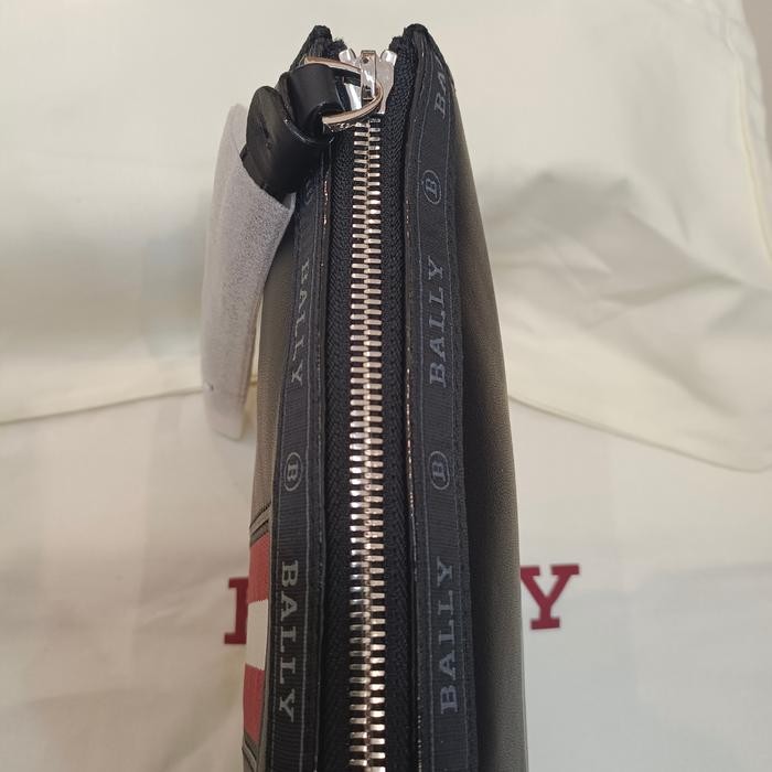 Tas pria BALLY HAIG clutch bag pouch leather black stripe red