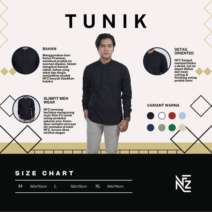 [NAFAZOL] Koko Tunik Pria Dewasa Lengan Panjang Katun Premium Distro Grey Polos 6983