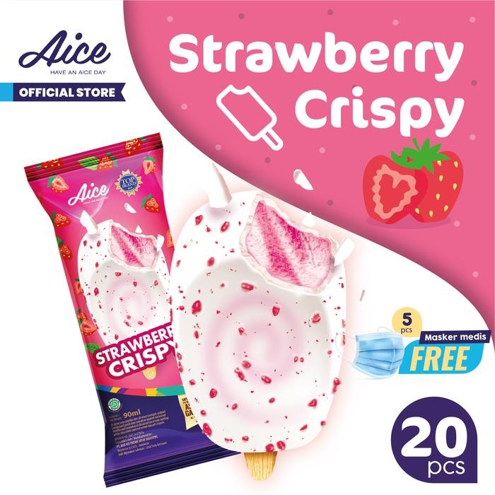 

BARANG TERLARIS Paket Aice Ice Cream Strawberry Crispy Es Krim (isi 20 pcs) Eskrim