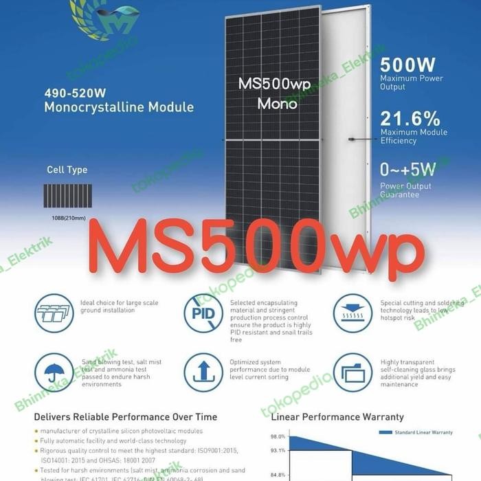 Solar Panel 500wp Mono Crystalline Panel Surya 500wp 510wp 520wp HQ A+