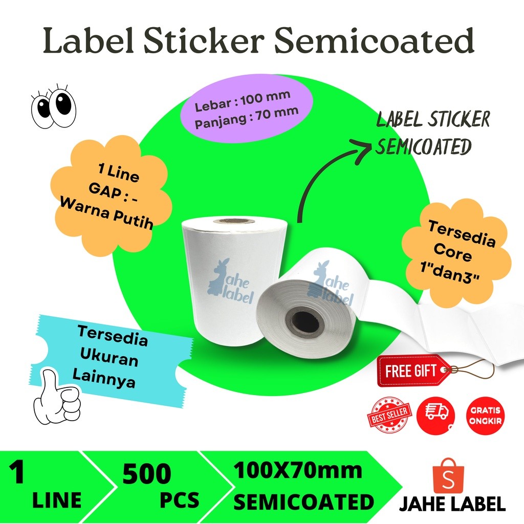 

STICKER LABEL BARE 100X70mm SEMICOATED , KERTAS LABEL BARE 100x70 mm PCS