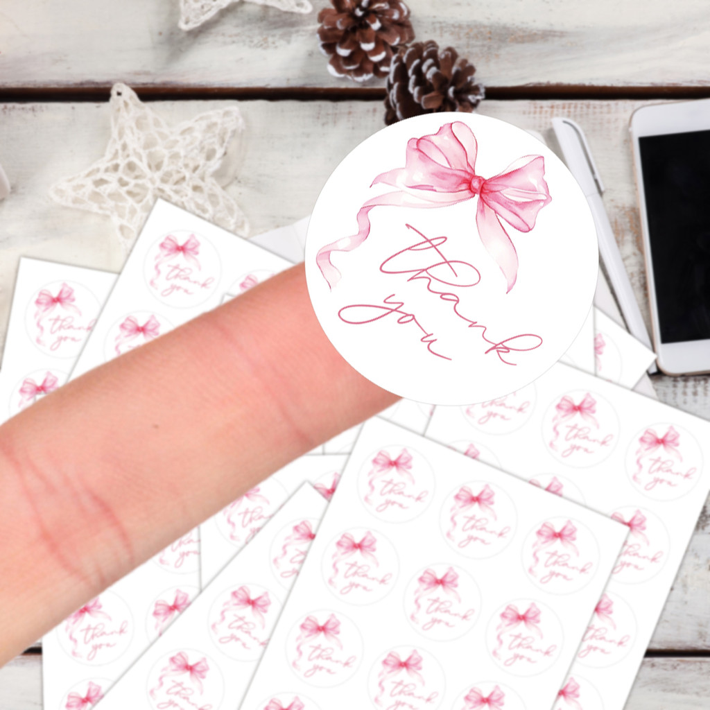 

120Pcs/10Sheets Pink Blue Bow Thank You Adhesive Seal Sticker For Party Favor, Cookie Bags,