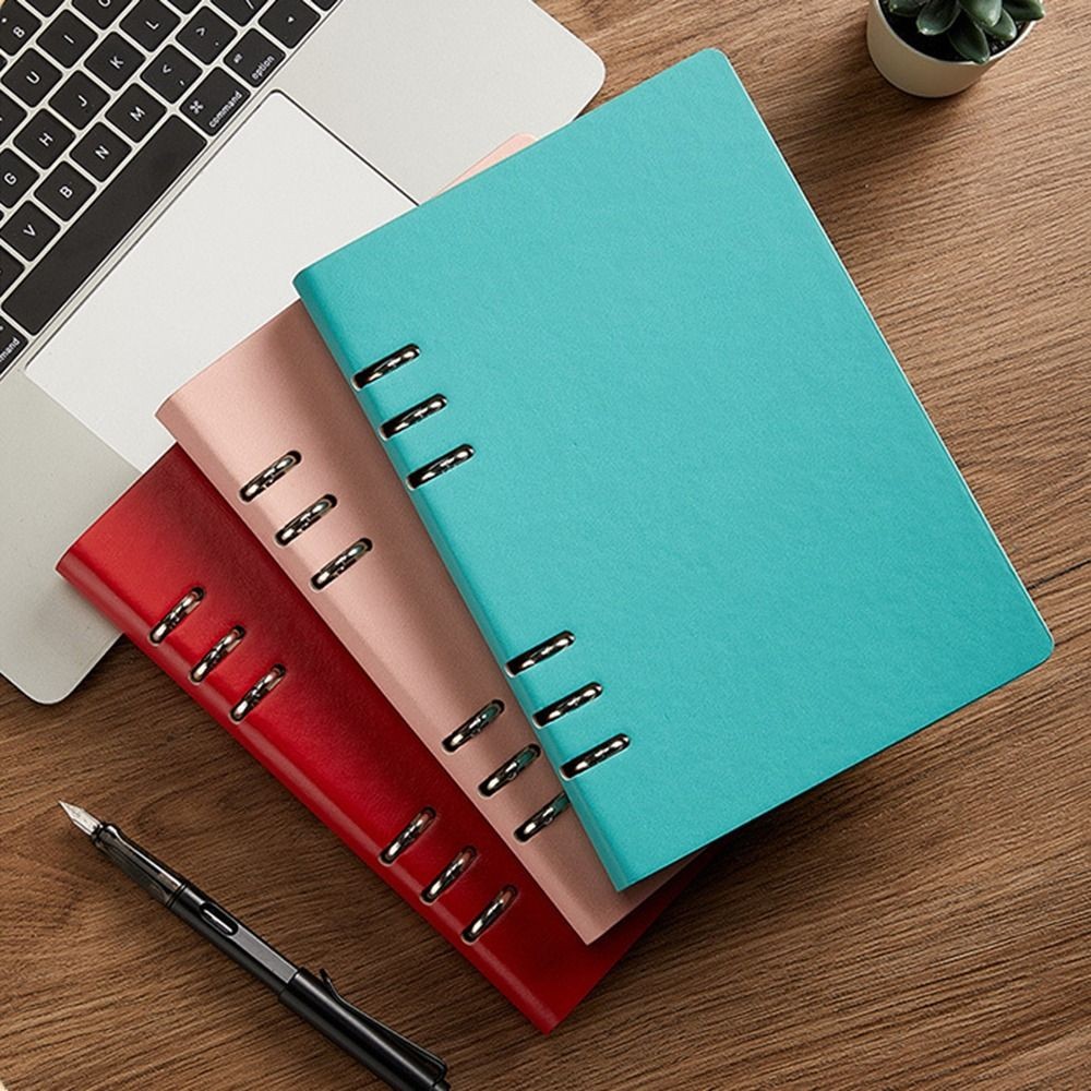 

Multi Color Hollow Loose-Leaf Notebook Thickened Pu Leather Binder Journals Lined Pages Refillable