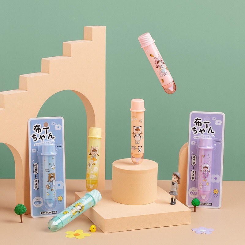 

Panmomo Pudding Girl 2in1 Glue and Correction Tape - Lem Kertas dan Tip-ex/Penghapus