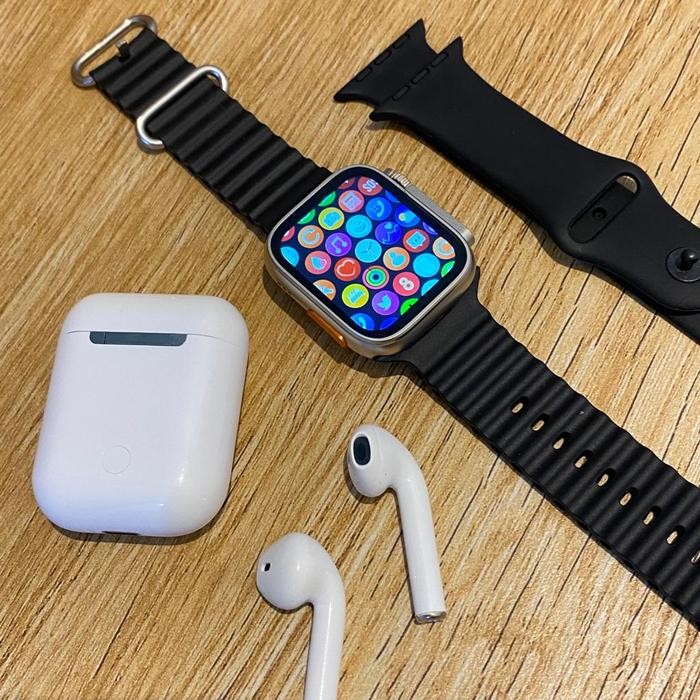 Jam Tangan Smartwatch i8 Ultra Watch 8 Free 2 Tali+Earphone TWS Fitnes