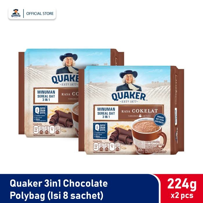 

PastikanTerjaminMutunya- Quaker 3in1 Chocolate Polybag 224g Twin pack Minuman Sereal Oats