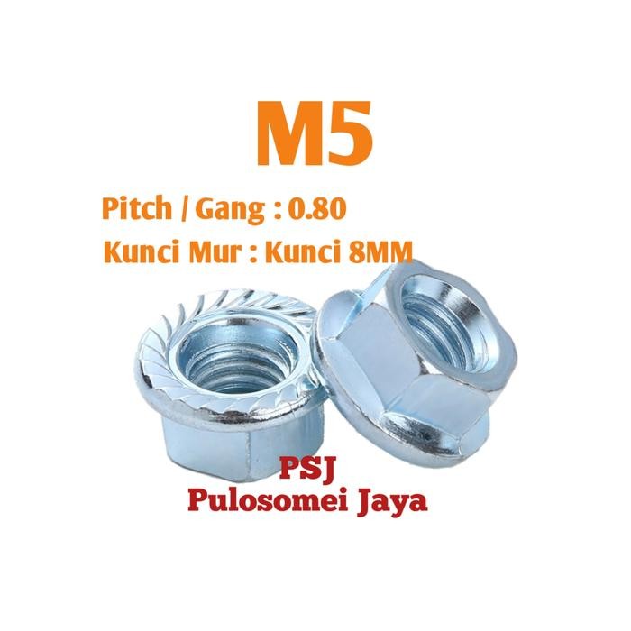 PREMIUM Mur Flange M5 / Flange Nut M5 Putih / Flange Nut Galvanis Putih M5