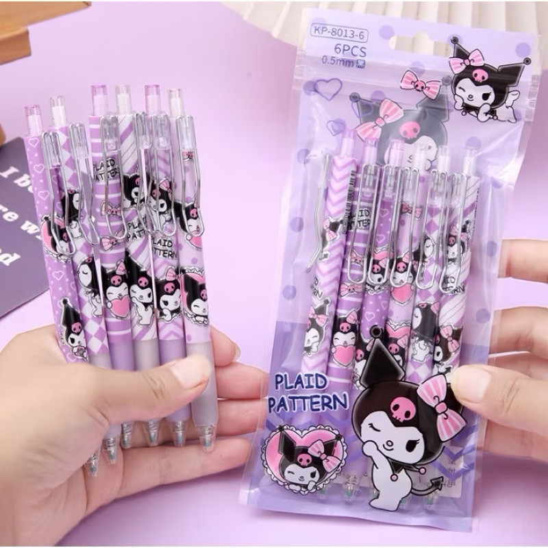 

PROMO / 6in1 Pulpen Pel Gel Karakter Kuromi Cinnamoroll Lucu Bandul Anak Pena Tinta Hitam