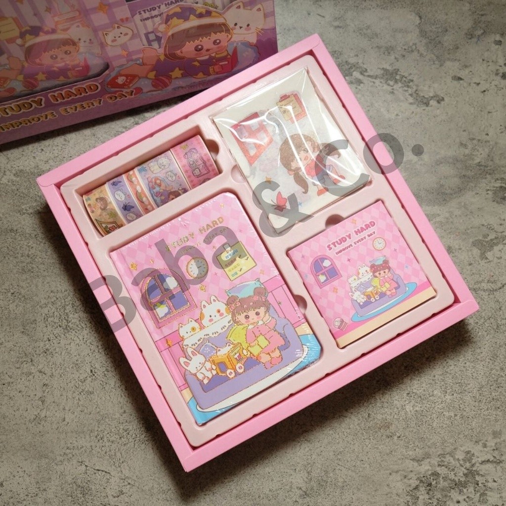 

JURNAL 4 IN 1 KODE S001 STUDY HARD (WASHI TAPE STICKERSTICKY NOTESNOTEBOOK A5) PAKET JURNAL 1 SET