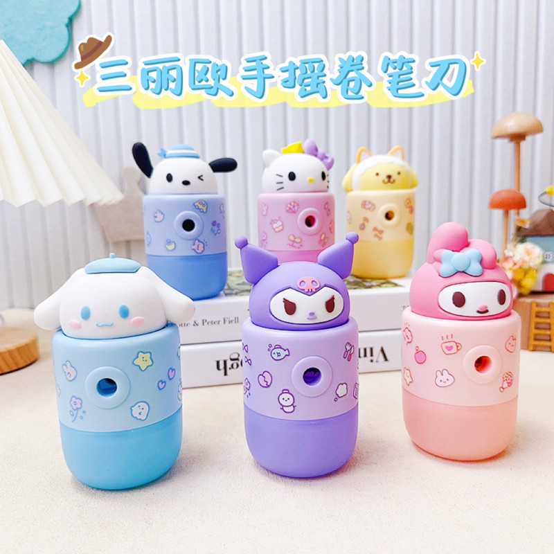 

Sanrio Melody Kuromi Cinnamoroll Pochacco Mechanical Sharpener Hand Cranked Pencil Knife Tools
