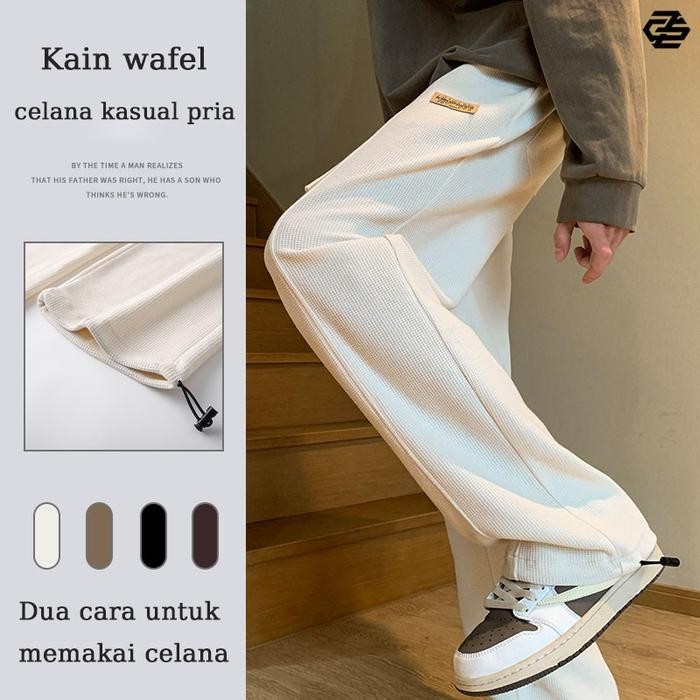 Bolden- Celana Putih Unisex Celana Kasual Pria Premium Kain Wafel Celana Panjang Pria Celana