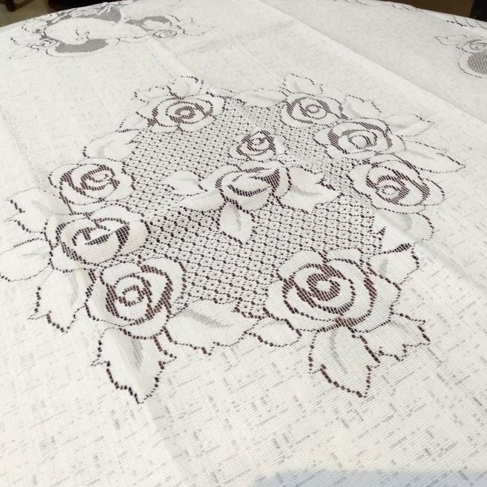 TAPLAK MEJA BULAT BUNDAR 130CM KAIN PUTIH RENDA VINTAGE TEBAL MERPATI