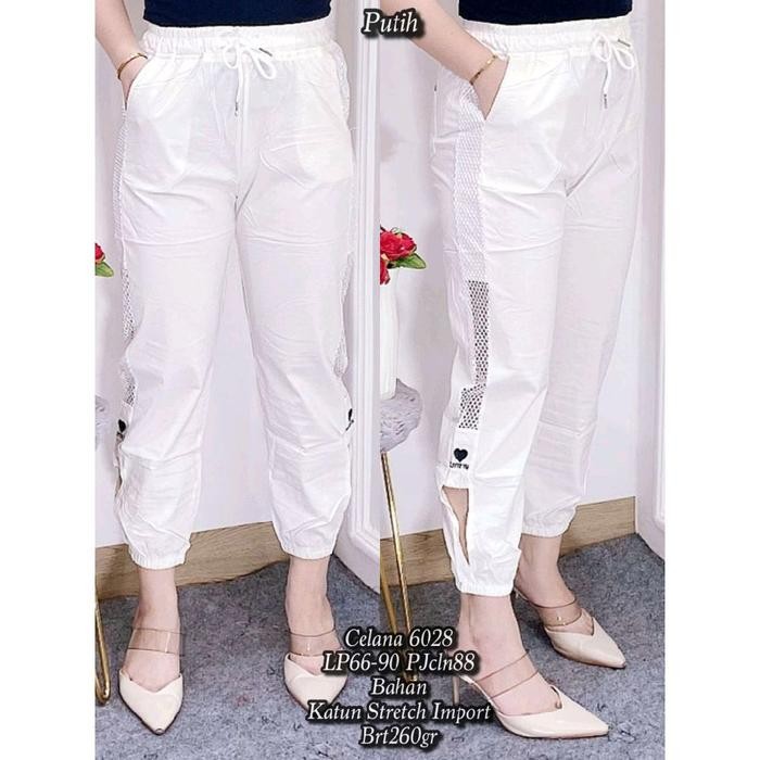 Ikonik- Celana Joger Wanita 6028 List Jala Matt. Katun Stretch Import Jogger Remaja Dewasa