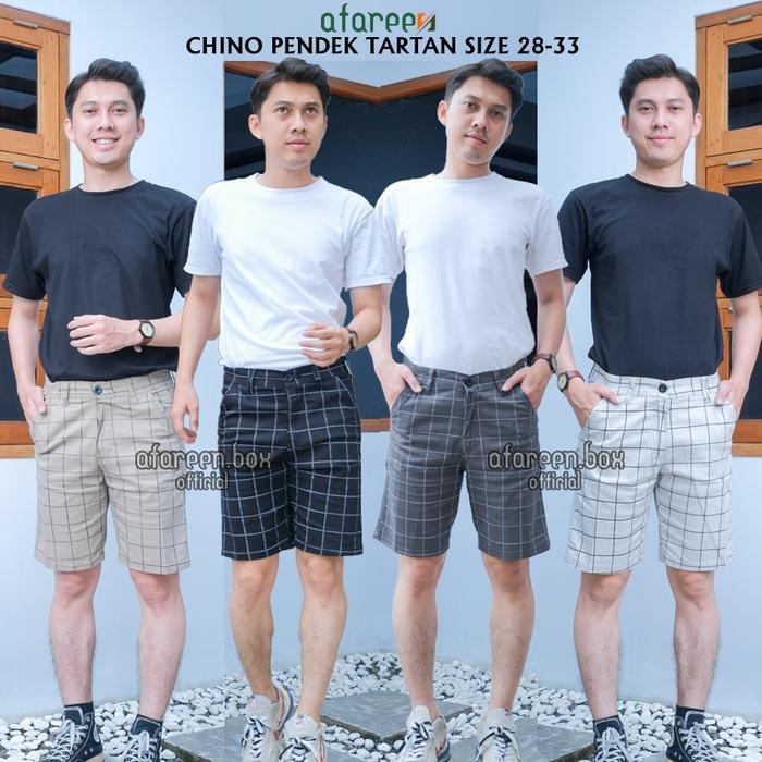 Ikonik- Celana Chino Pendek Pria Motif Kotak-Kotak Celana Tartan Pria Pendek