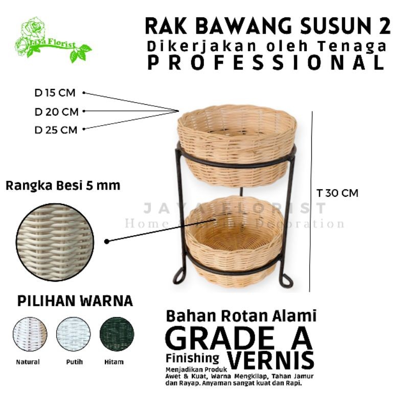 Bombardilomedis Rak Bawang Besi Rotan Susun 2 Rak Bumbu Dapur Rotan Aesthetic Rak Bawang
