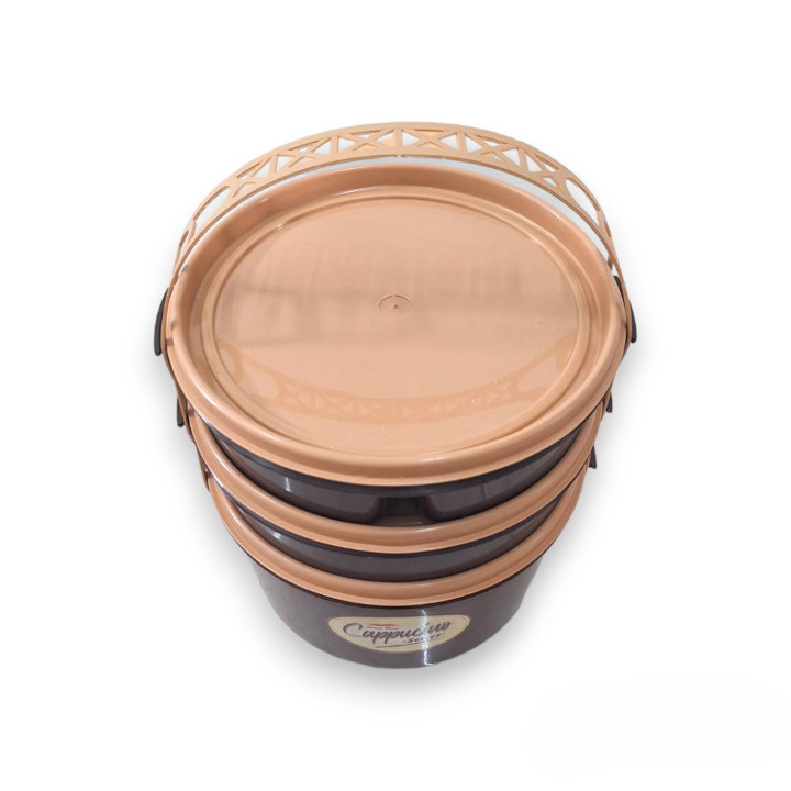 Bombardilomedis Mulya Jaya Rantang Coklat Capucino Vidolla Susun 3 Plus Pegangan Plastik