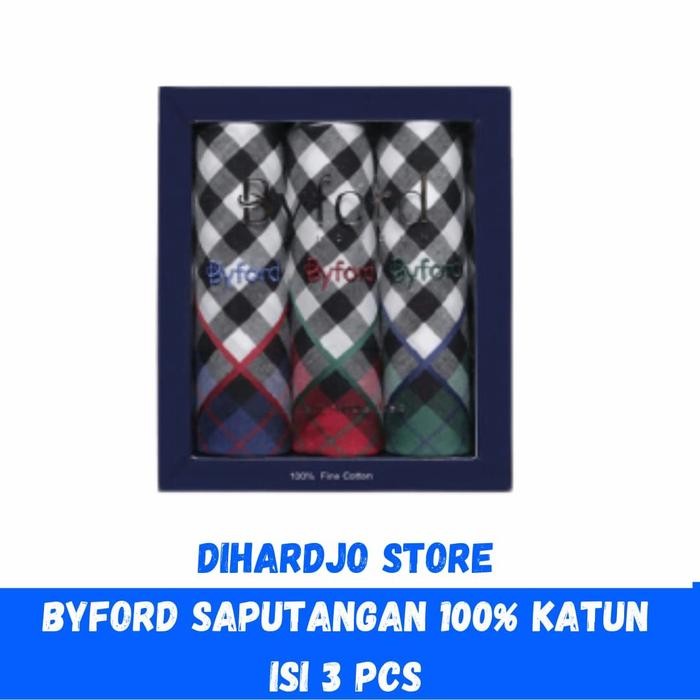 BYFORD Sapu Tangan Saputangan Pria Isi 3 PCS Katun Motif Kotak