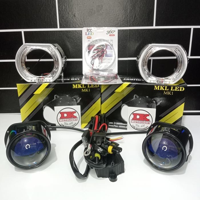 Paket Lengkap Lampu Headlamp Projector Biled 2,5 Inchi Mkl Mk1 Gen 2 Blue Lens Shroud Bmw Klasik