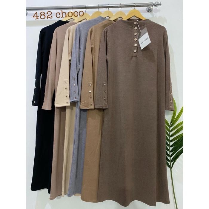 Midi dress knit innara kuyifei premium #482 busui friendly ada aplikasi kancing di tangan Terlaris
