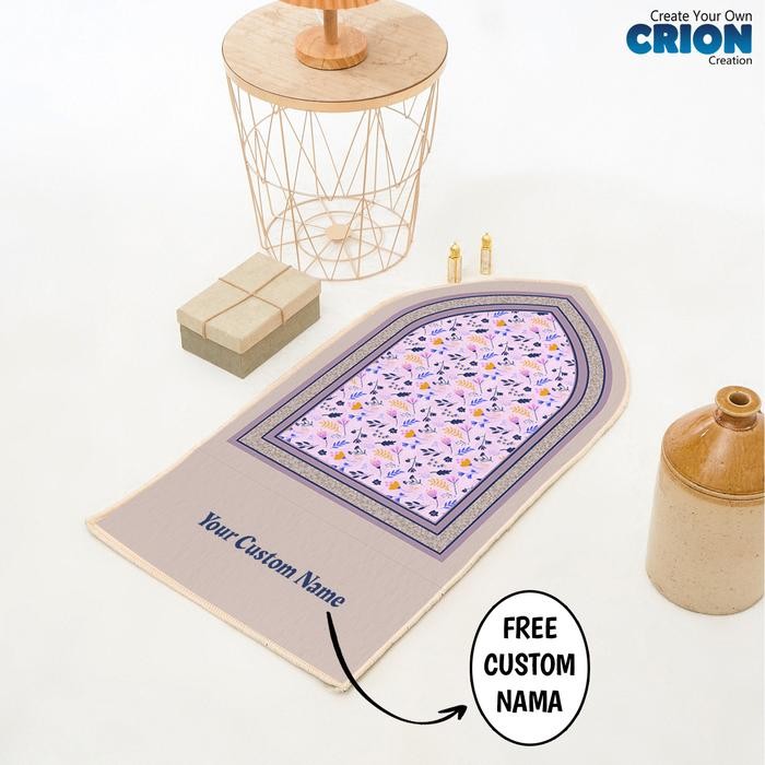 Sajadah Kubah Dewasa Tebal Dengan Bulu Halus Motif Flower - Bisa Custom Nama - By Crion