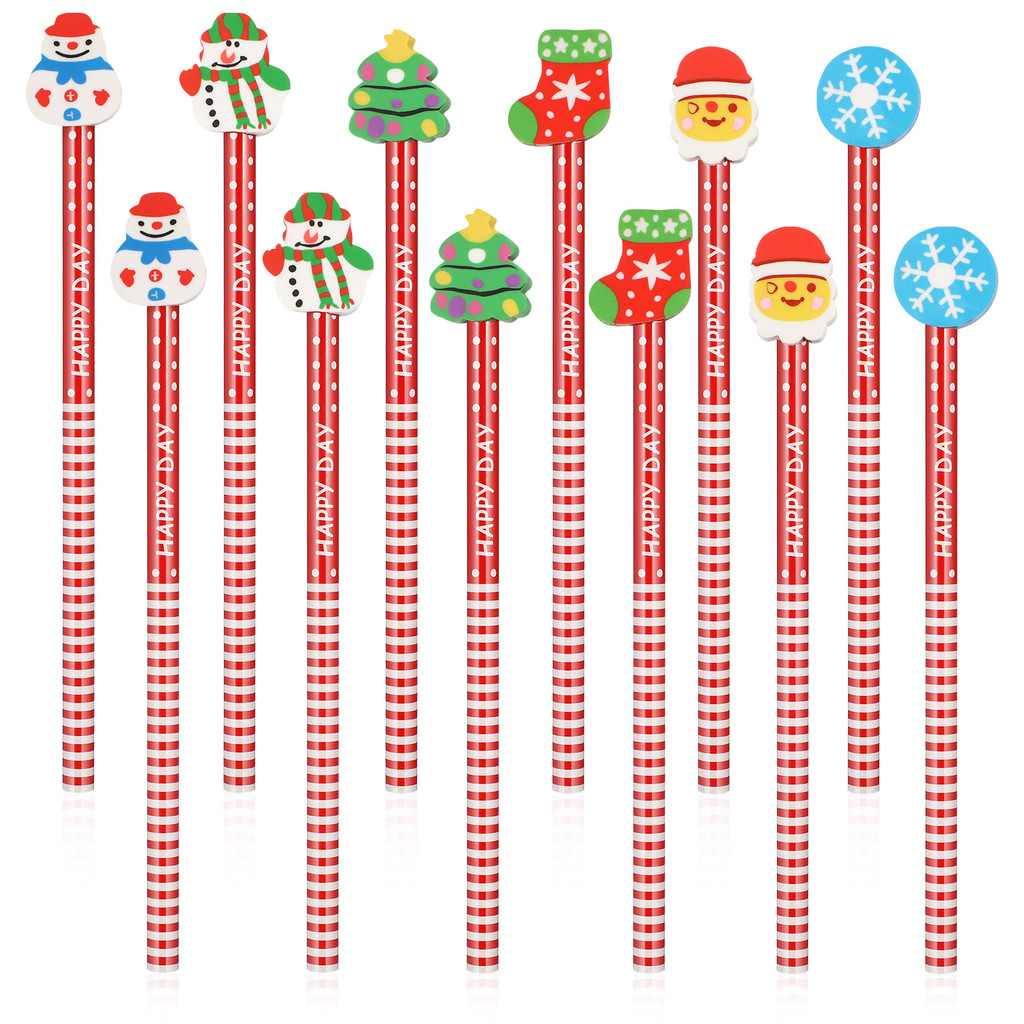 

36Pcs Christmas Pencils With Eraser Christmas Series Eraser Pencil Cartoon Xmas Pencil Stationery