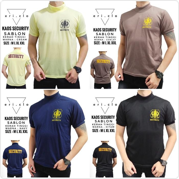 Ikonik- Kaos Security Sablon Kerah Tinggi , Baju Satpam Kerah Panjang Tinggi
