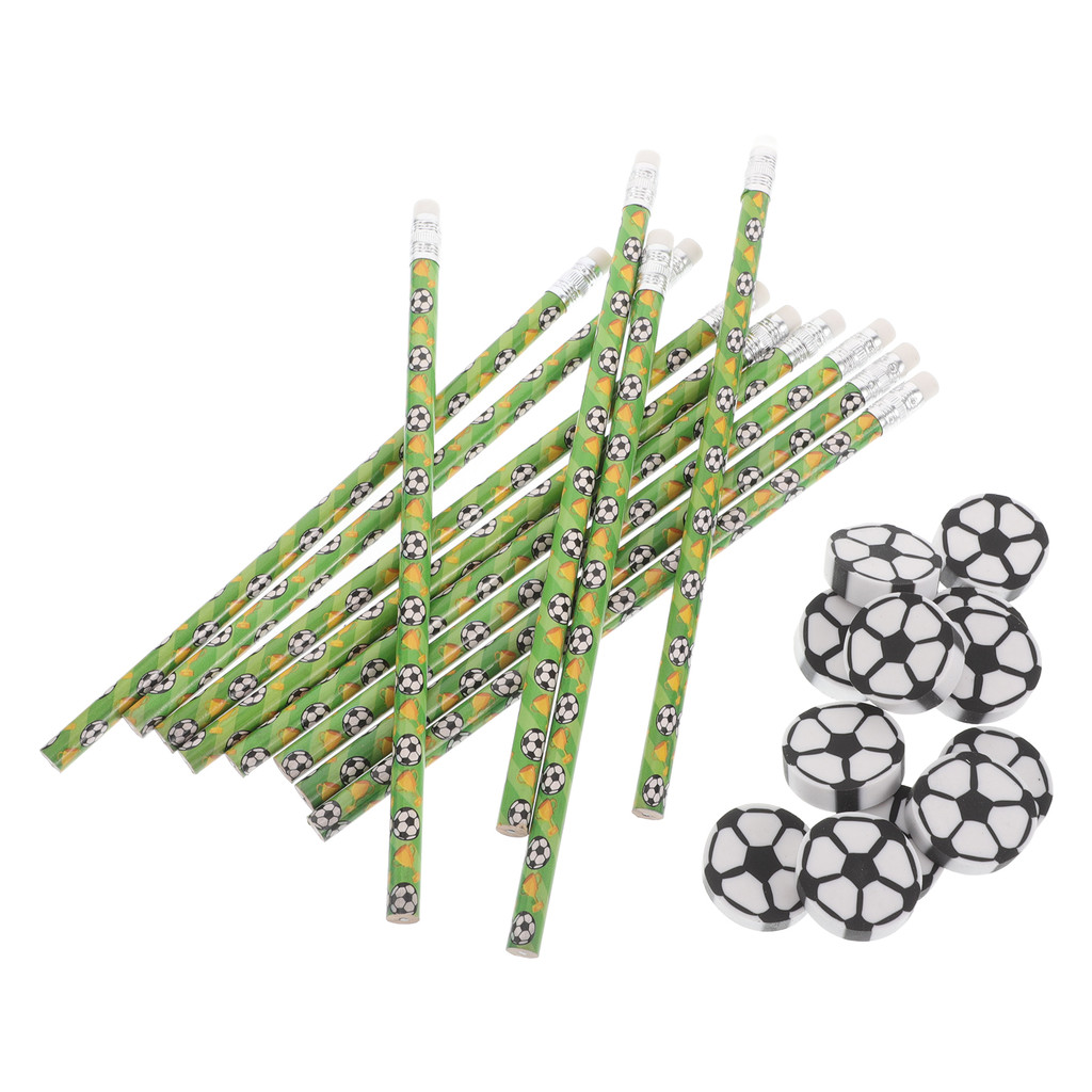 

12 Pcs Football Pencils With Erasers Wooden Pens For Students School Soccer Party Favors Mini
