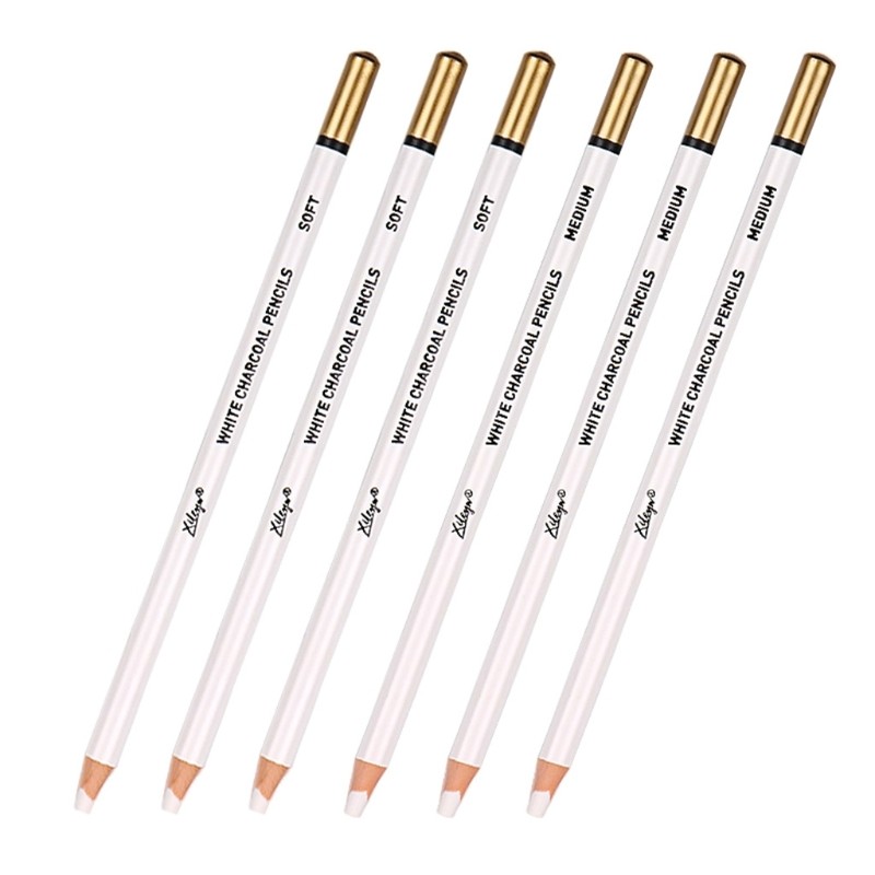 

Set Of 6 Prmeium White Charcoal Pencils Set 3 Pcs Soft 3 Pcs Medium Sketch Highlight White Pencils
